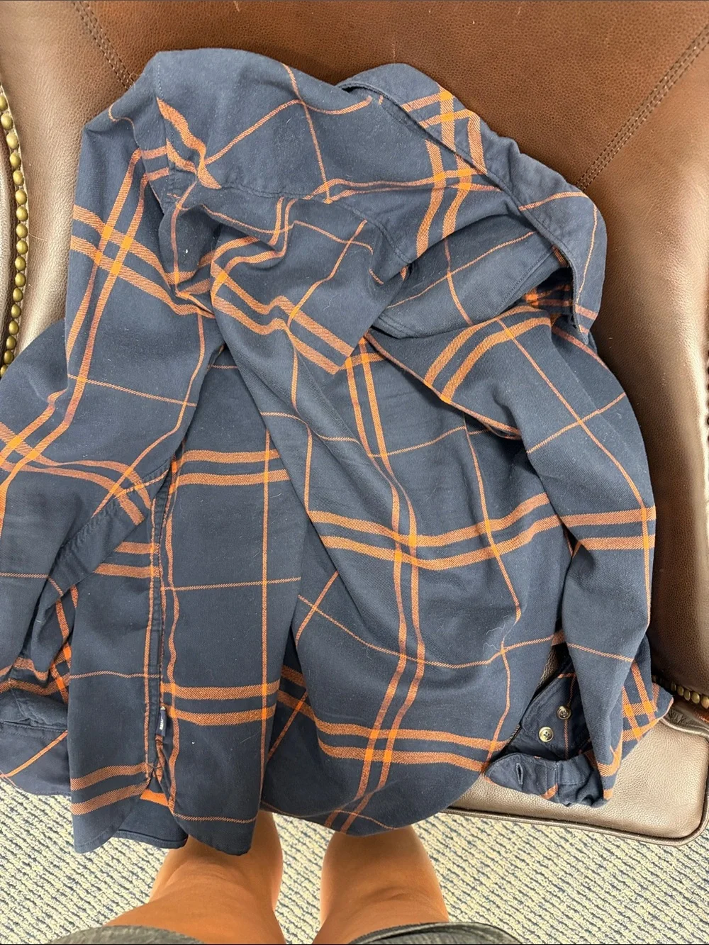 The North Face Navy and Orange Plaid Long-Sleeve Button-Down Shirt